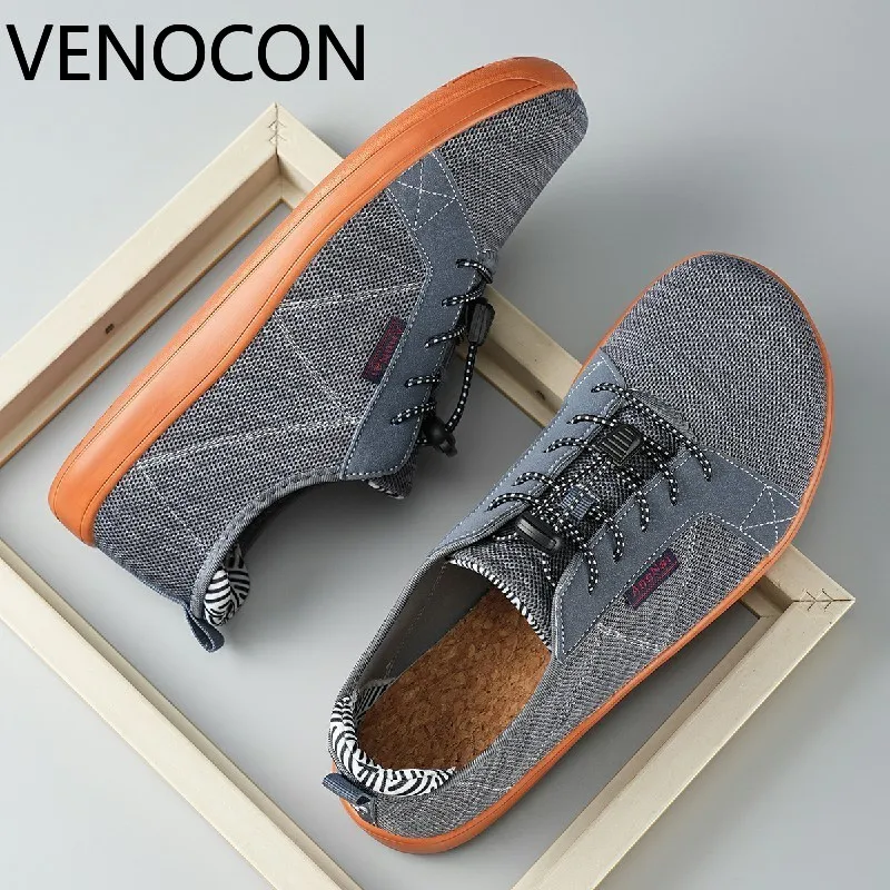VENOCON Barefoot Wide Roomy Toe Box Ball Nose Knitted Airy Upper Canvas Lining Zero Drop Light Sneakers Shoes For Men Man Woman