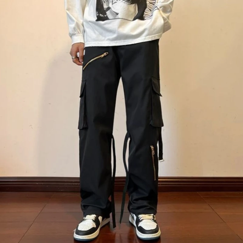 

Модные мужские тактические брюки в американском стиле для весны и осени, трендовые, свободные, прямые, в стиле Instagram High Street, нишевые, повседневные, рабочие, длинные брюки