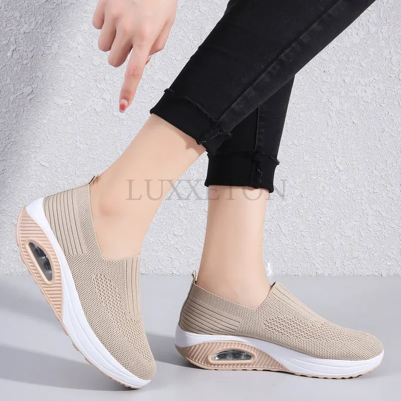 

Summer Women Fashion Vulcanized Sneakers Platform Solid Color Flat Ladies Shoes Casual Breathable Wedges Ladies Walking Sneakers