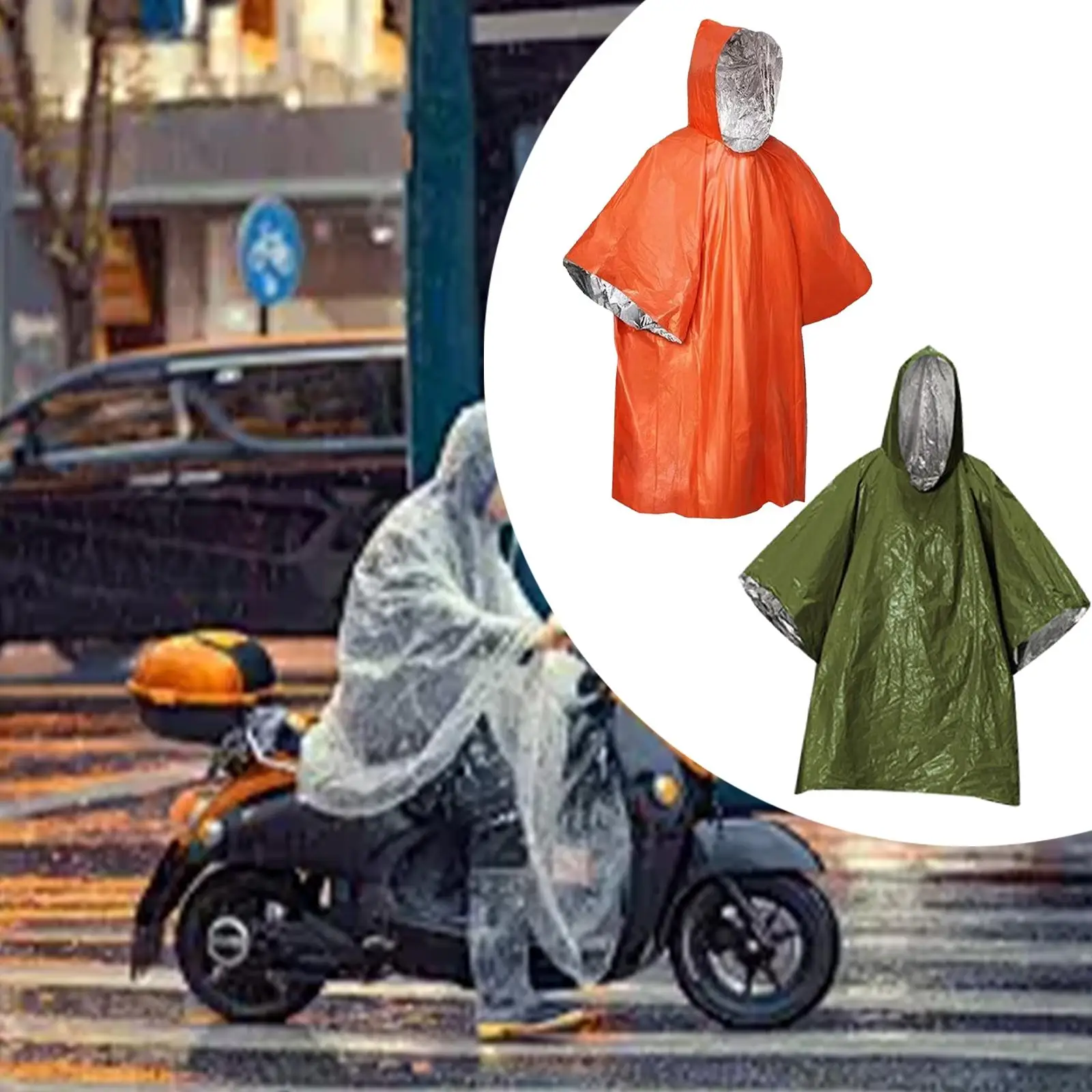 2x Emergency Rain Poncho Reusable Weather Resistant Rain Coat with Hood for Outdoor Activities Backpacking Hiking Survival Tool
