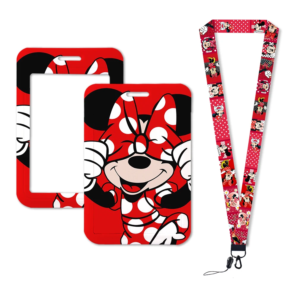 Lanyard gantungan kunci animasi lucu, gantungan kunci lencana ID kartu kredit menggantung Mickey Mouse untuk hadiah Aksesori kunci