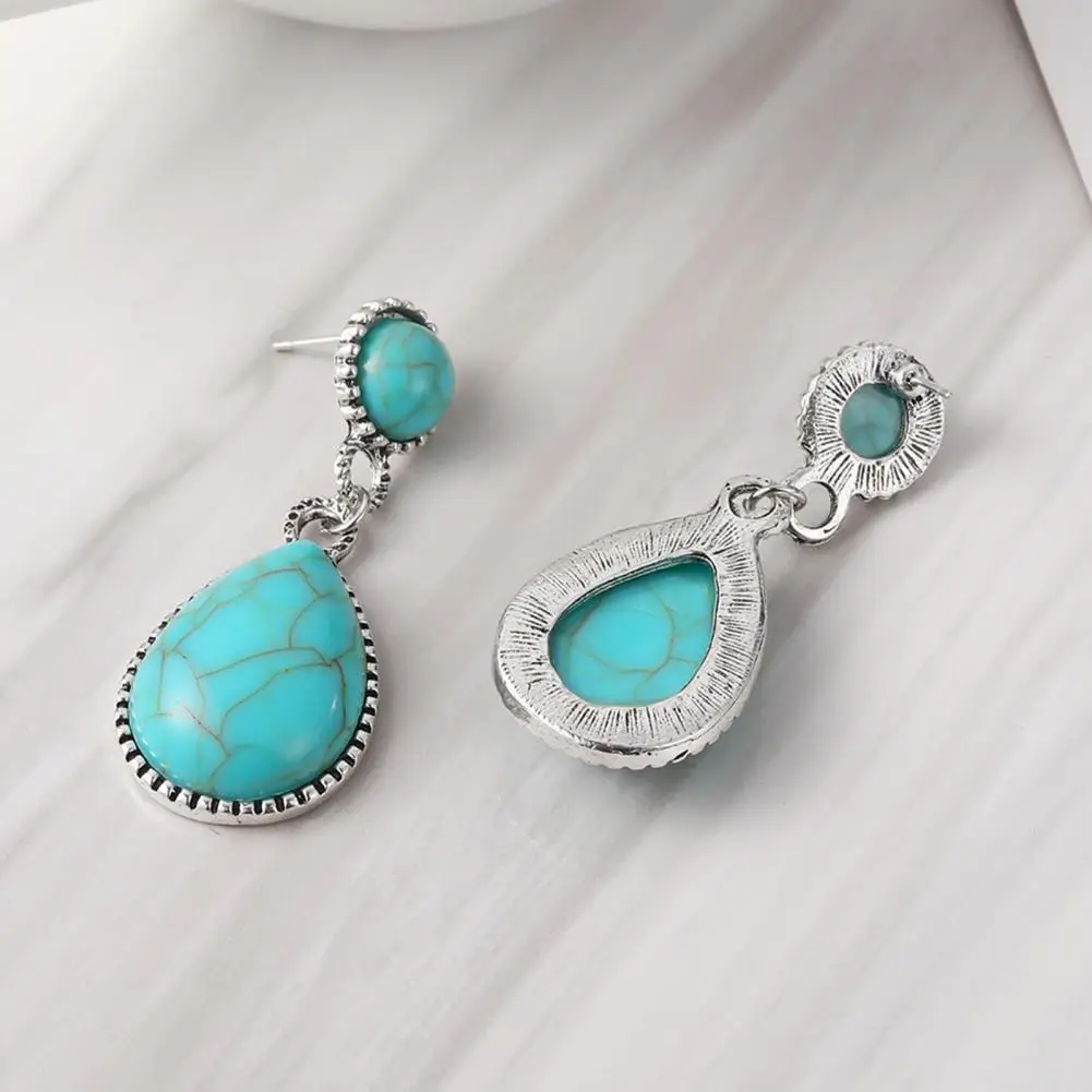 Bohemian Retro Turquoise Tear Drop Pendant Earrings Women Geometric Dangle Earrings Elegant Pendant Chic Earrings Jewelry Gifts