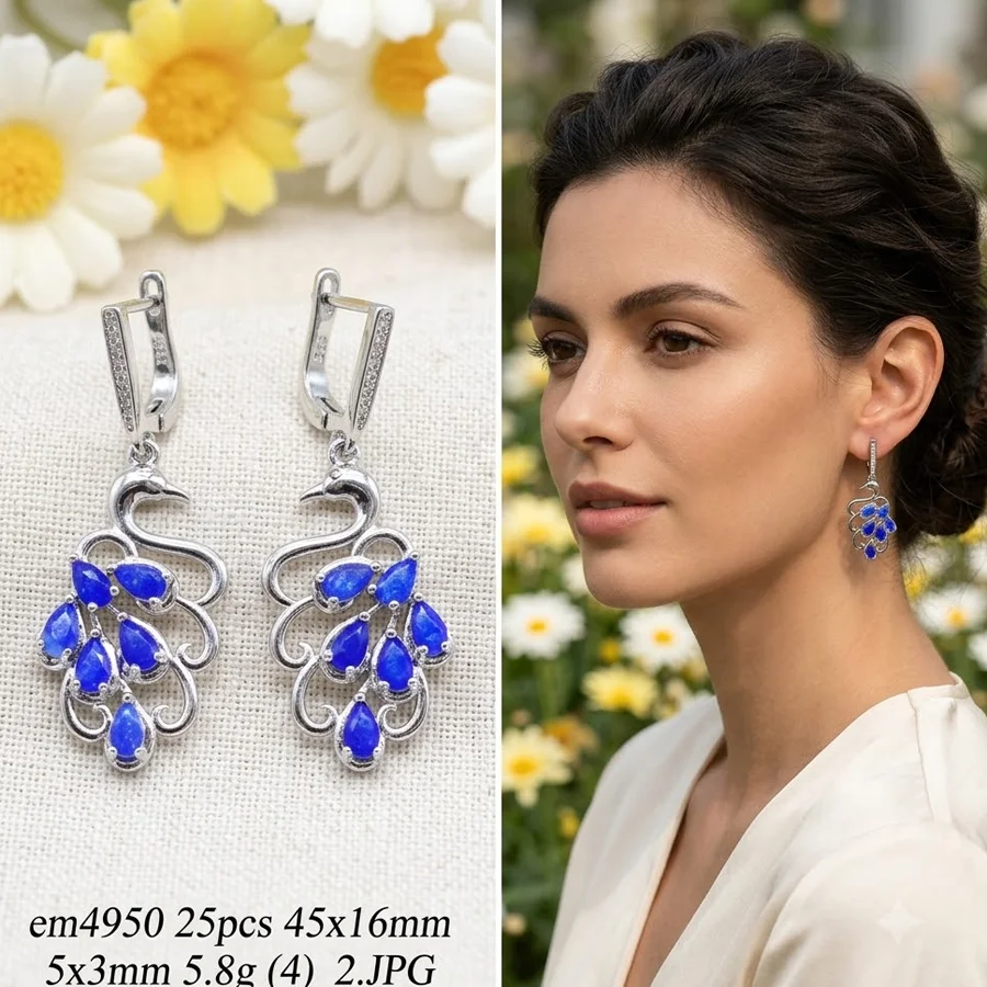 45x16mm 5.8g Stunning Real Blue Sapphire Real Green Emerald Real Red Ruby CZ Women Present Silver Plated Dangle Earrings