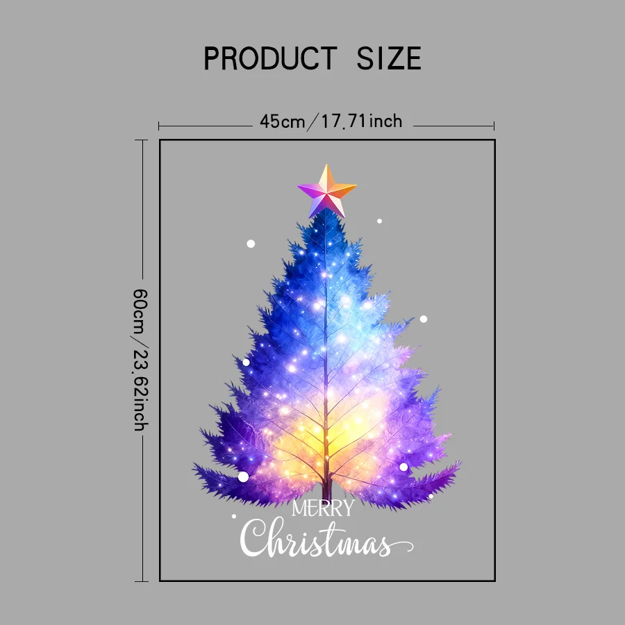 1개 45cm * 60cm 크리스마스 창문 스티커, 정전기 유리 스티커, 크리스마스 트리, 별, 메리 크리스마스 인사말 및 기타 요소 패턴 포함, 가정 창문, 침실, 학교, 레스토랑, 사무실 및 기타 휴일 파티 용품 장식에 적합, 접착 필름 한 장