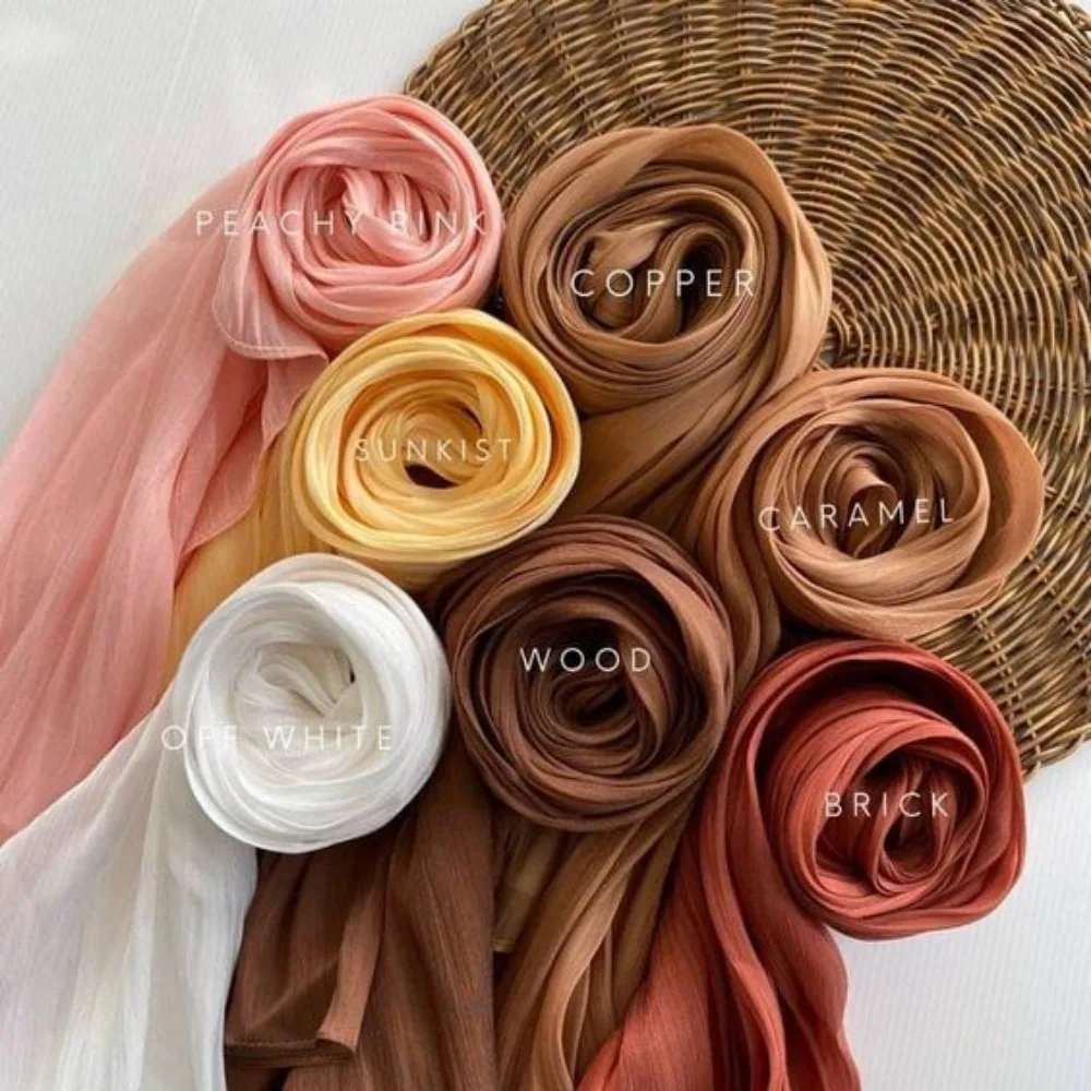 New Shimmer Bright Silk Scarf Chiffon Hijabs for Women Breathable Cool Satin Smooth Crepe Long Shawl Turban Head Wrap for Women