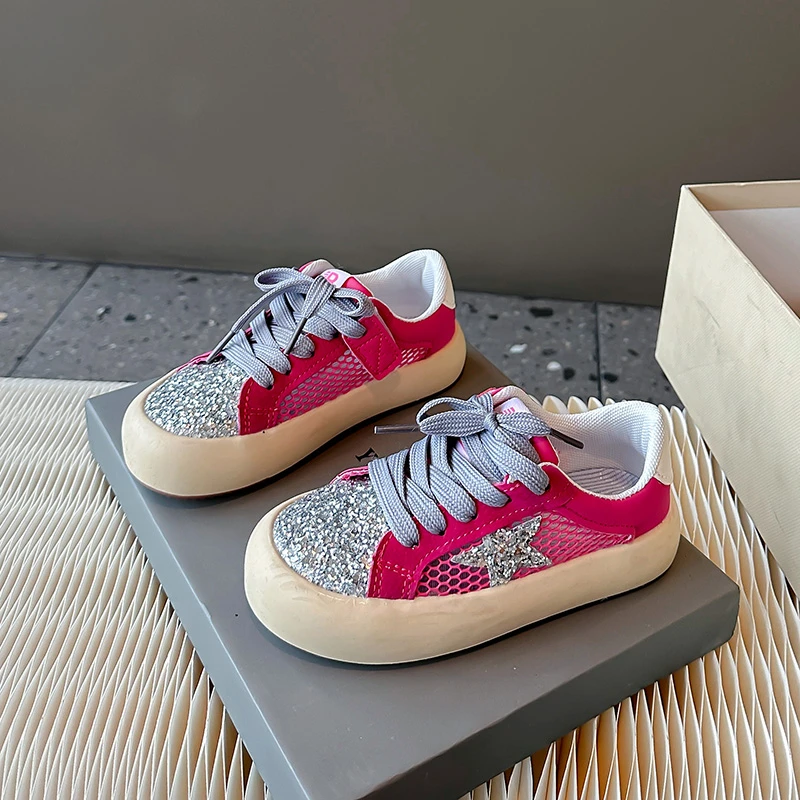 Scarpe comode da bambino per ragazze scarpe antiscivolo leggere Casual versatili Casual in Mesh traspirabilità scarpe per bambini con paillettes