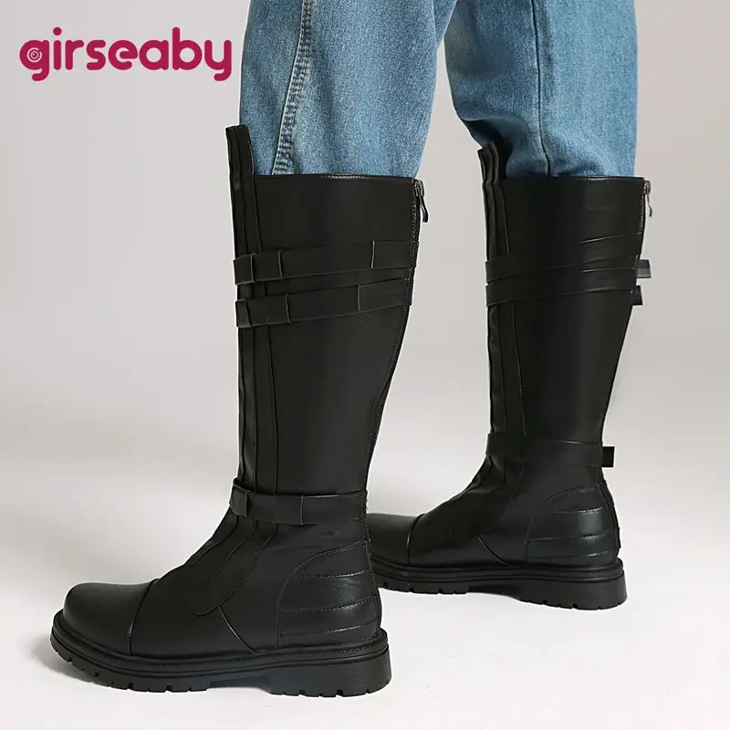 

Girseaby Модный дизайн Досуг Женские сапоги для верховой езды Круглый носок Толстый каблук 3,5 см Молния Плюс Размер 46 47 48 Повседневные сапоги до колена Bota