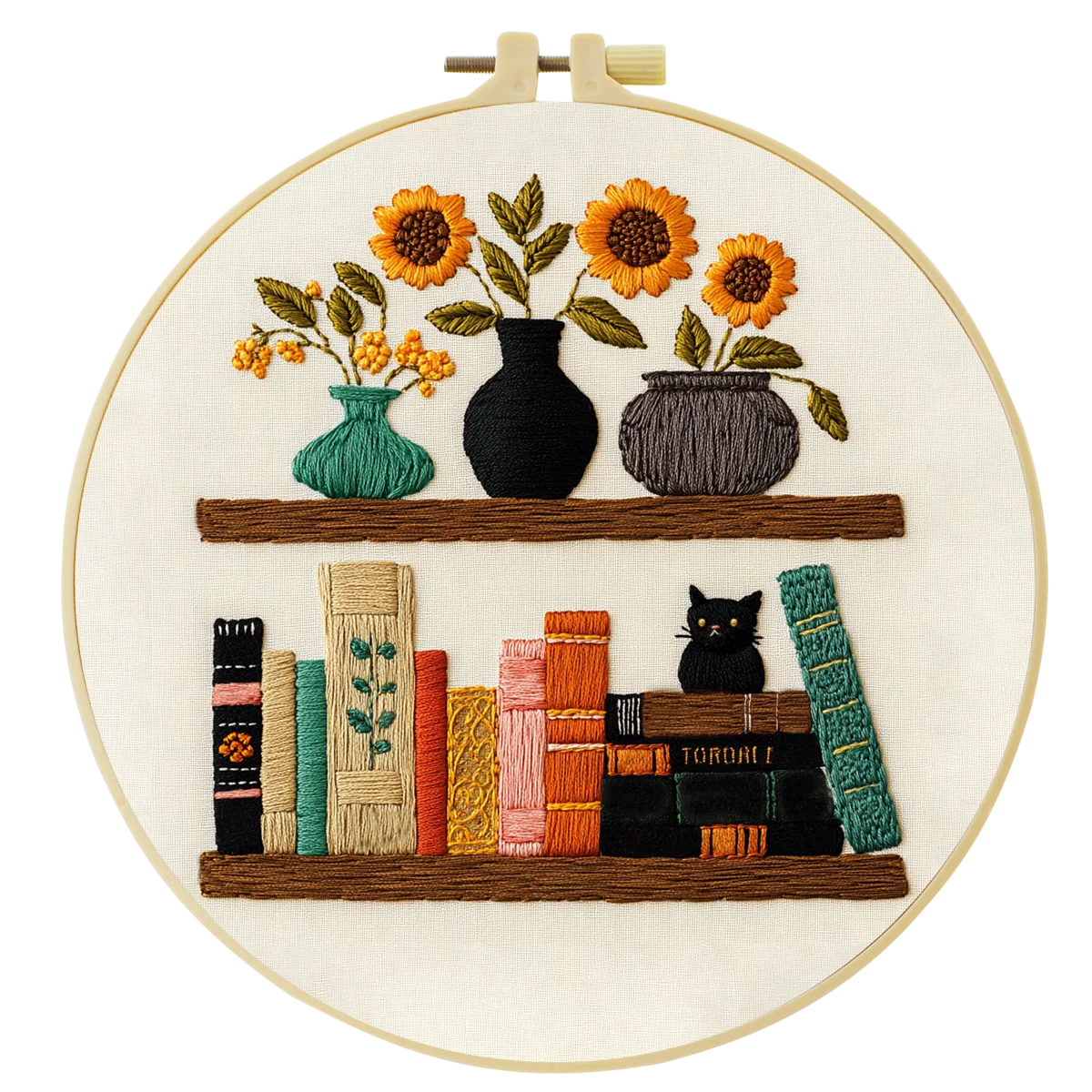 1 Stück 20X20CM/15X15CM 7,87/6,3 Zoll Bücherregal-Stickerei-Starter-Kit DIY-Kit DIY-Stickerei-Set Handarbeiten Nadelkunst Heimdekoration – Detail 4