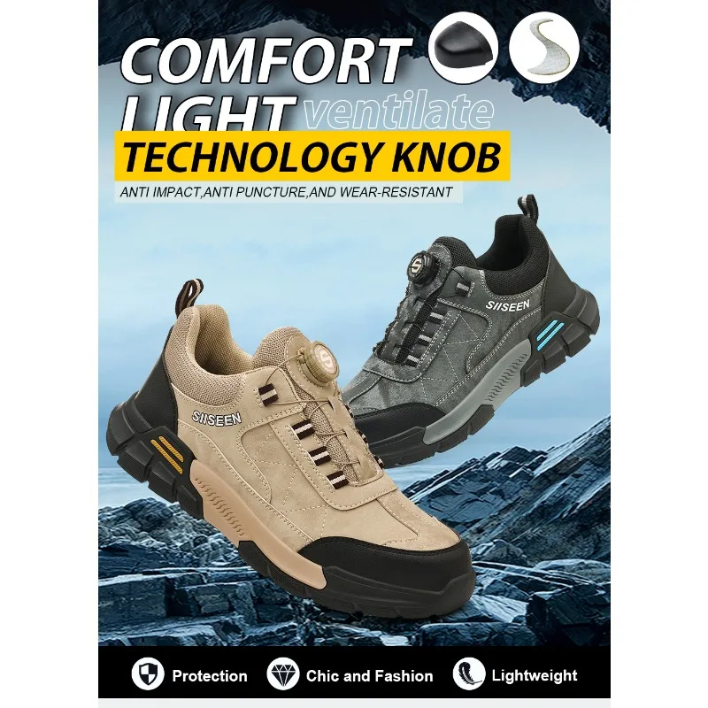 Safety Shoes Men Anti Puncture Work Sneakers Protective Boots Wear Resistant Tactical Steel Toe Breathable Lightweight