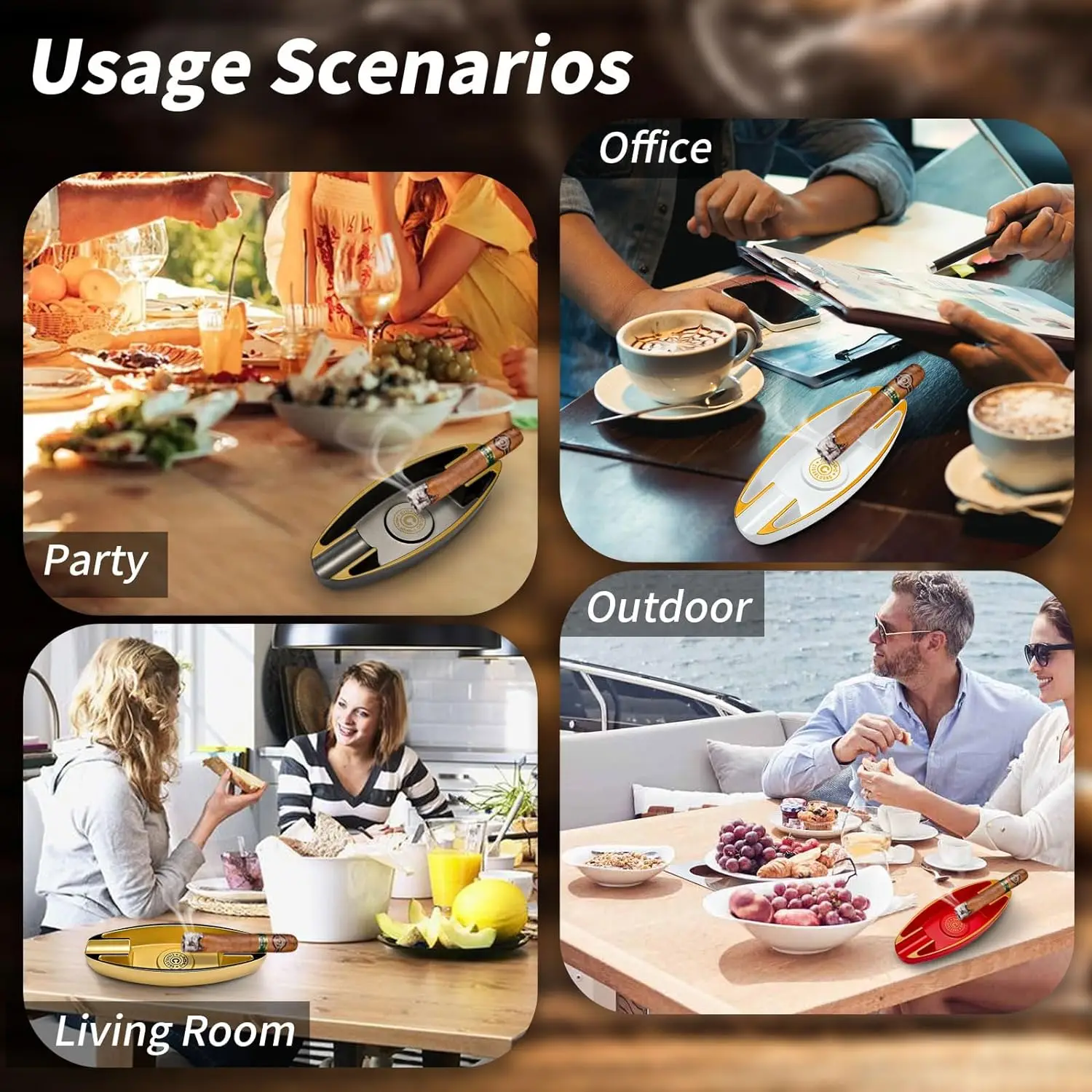 منفضة سجائر سيجار على شكل قارب مانسون خفيفة الوزن ومحمولة بفتحة مزدوجة فاخرة وجوية للمنزل والمكتب في الهواء الطلق