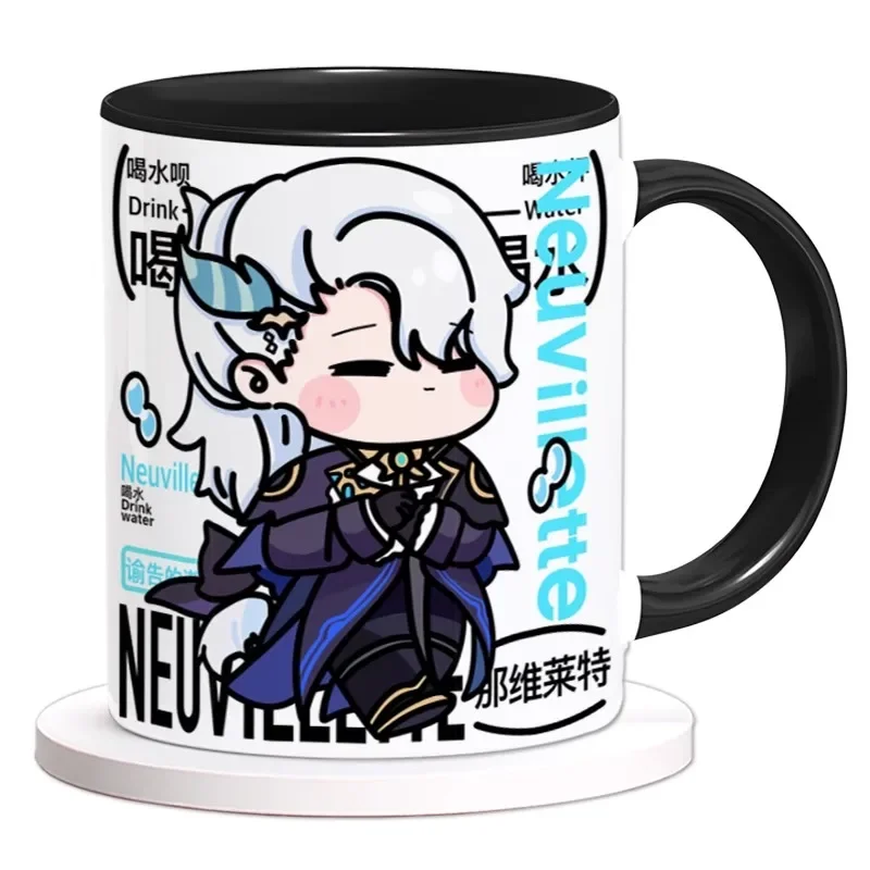 Anime GS Impact Game Cos Neuvillette Unisex 9.5x8cm Thermal Transfer Cup Lid Spoon Mat Ceramic Cup Mug Gift