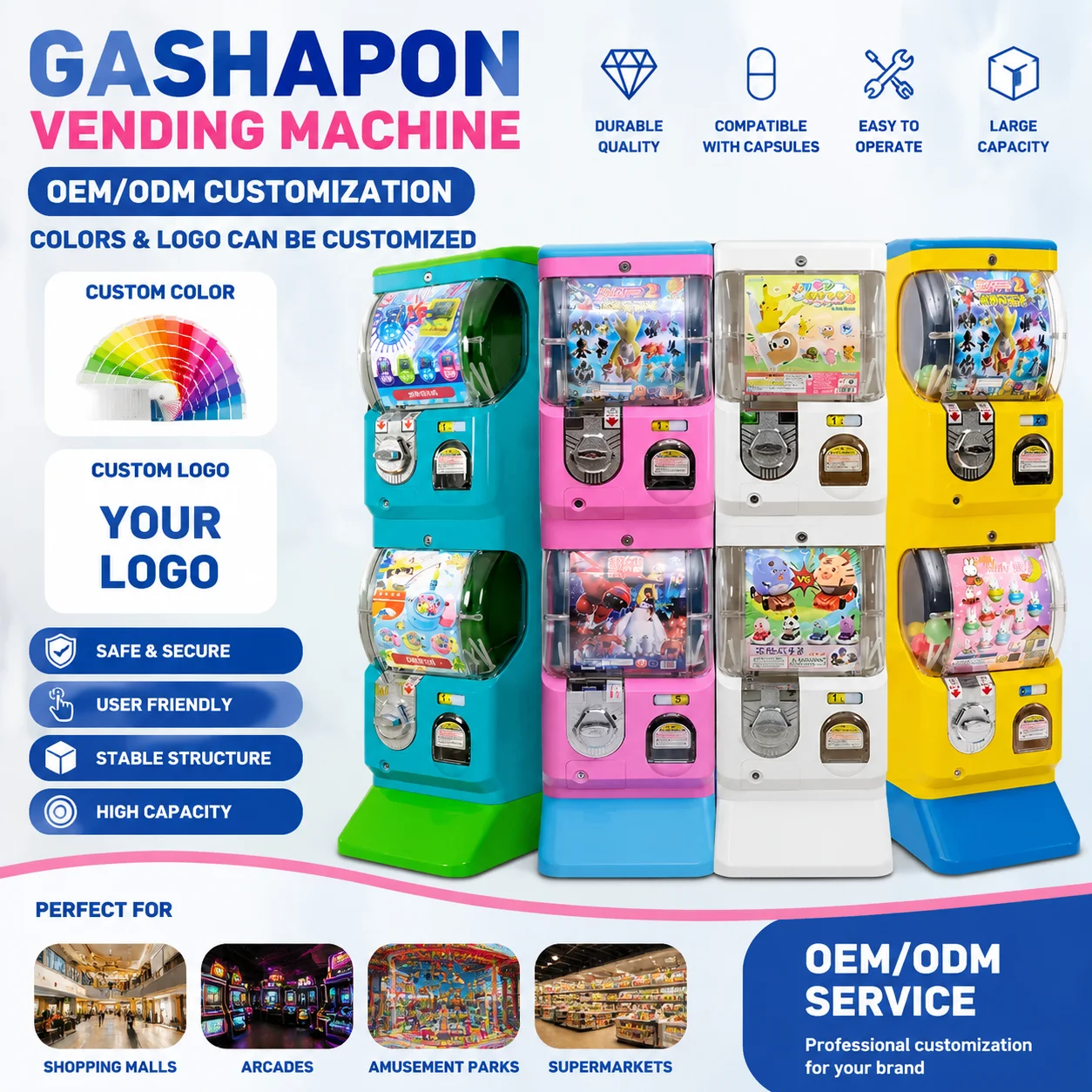 Custom Token Coin Mech English Version Stackable Vending Machine Mechanical Dual-Tier Sphere Toy Capsule Machine