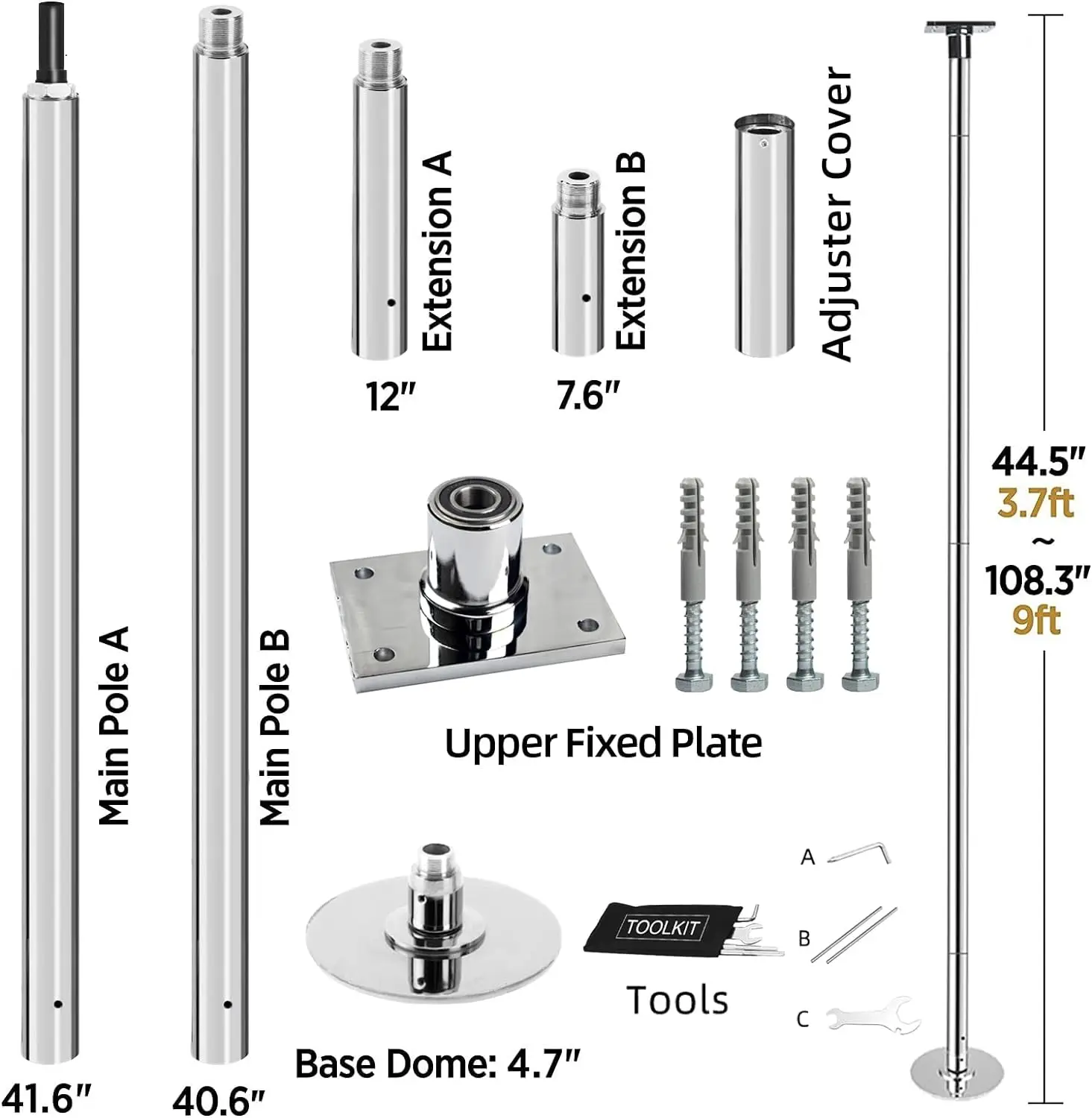 PRIOR FITNESS Quality Dance Pole Set, Permanent Fixed Pole Dancing Pole For Home,  45mm Heavy-Duty Steel Spinning & Static Danci