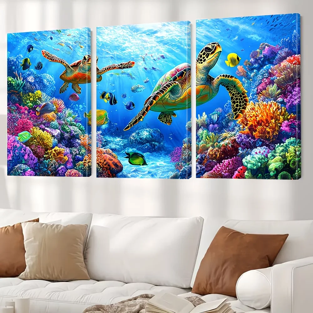 3Pcs DIY Diamond Painting Turtle Coral Reef Landscape Full Square Round Drill DIY Diamond Art,Mosaic Embroidery, Home Decor
