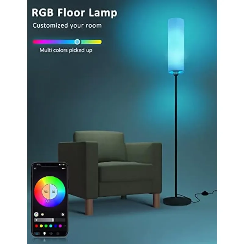 Smart Floor Lamp Works with Alexa & Google Home, Color Changing Stepless Dimmable for Living Room, Modern Standing WiFi Lamps