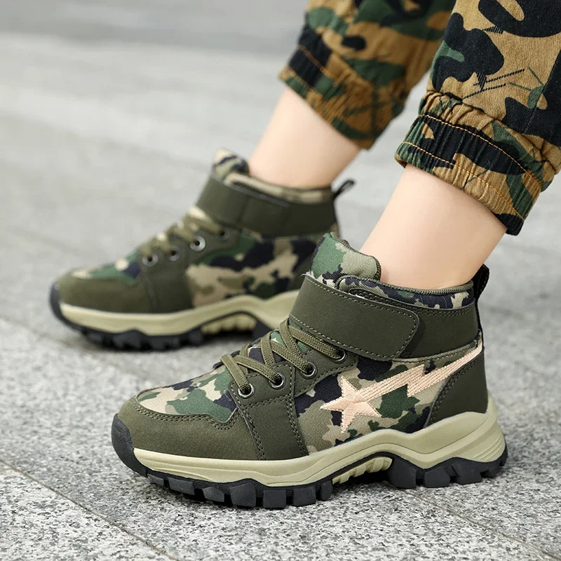 

Children's Four-Season High-Top Camouflage Thick-Soled Non-Slip Waterproof Casual Mountaineering Running Chunky Sneakers