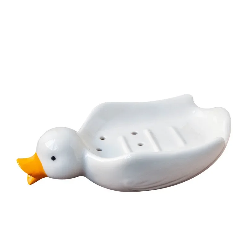 Duck Shape Ceramic Soap Box, Cartoon Soap Dish, Drainable Holder, Soap Stand, Cute Container, Bathroom Accessories