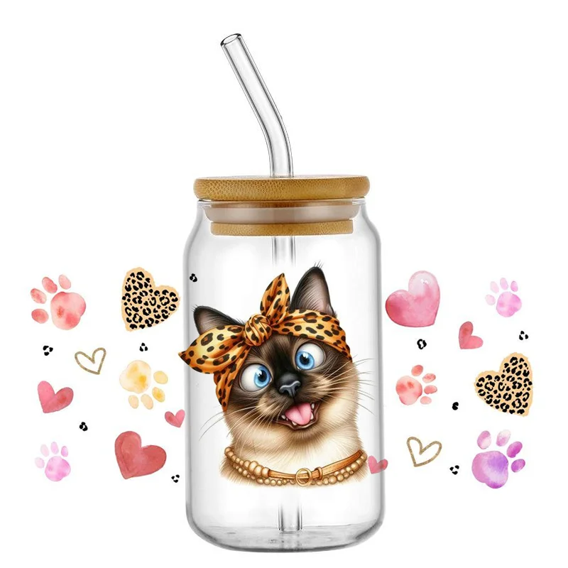 Cute Puppy Lovely Cats Dos All Kinds Pet For Libbey 16oz Can Glass 3D Waterproof UV DTF Coffee Can Wrap Libbey Glass Wrap