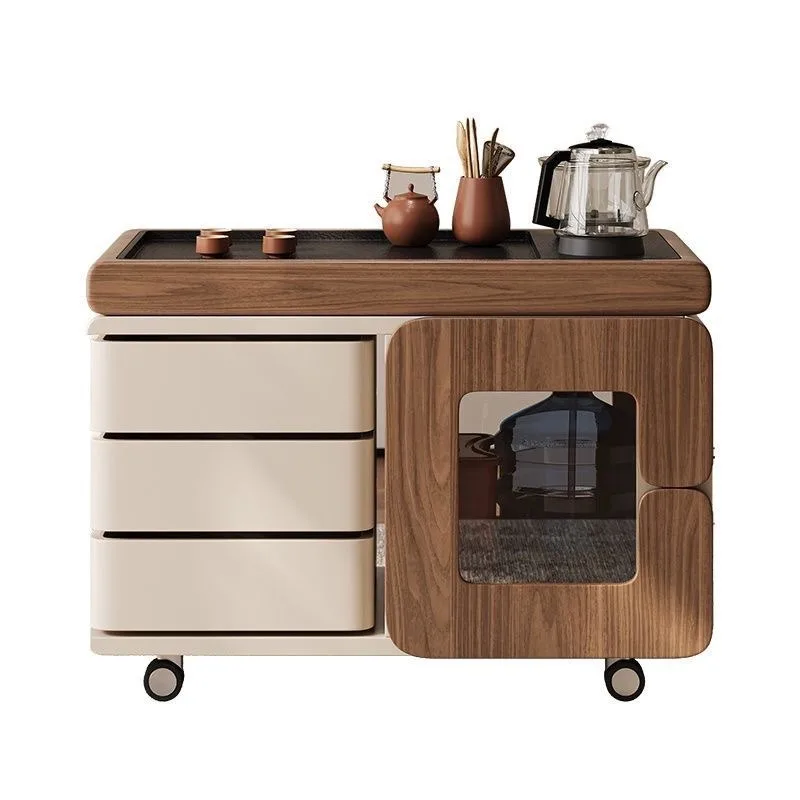 Mobile tea cart side table, fire stone tea tray, automatic water supply, intelligent kettle, tea cabinet