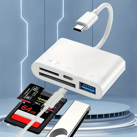 4-in-1 USB C SD TF card reader, for Mac/iPhone 15/iPad/MacBook Pro/Air, iMac M1 M, Galaxy S22 S23, no battery required
