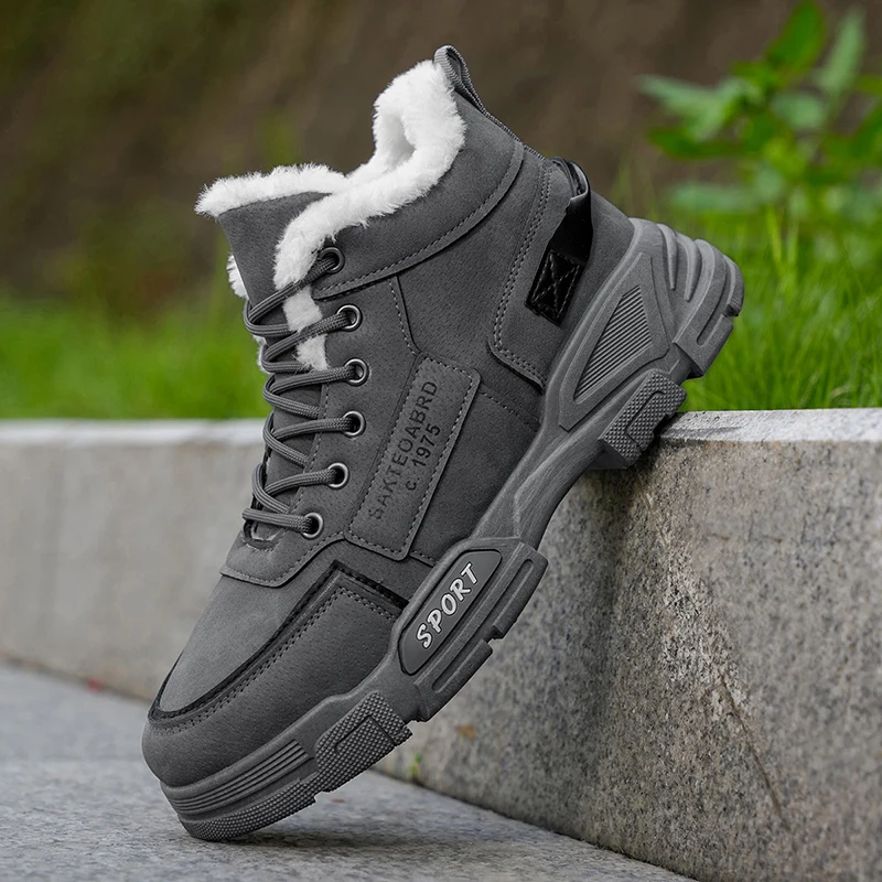 Новые зимние высокие мужские зимние ботинки — утолщенная теплая, минималистичный комфорт, повседневная и стильная зимняя спортивная обувь для улицы