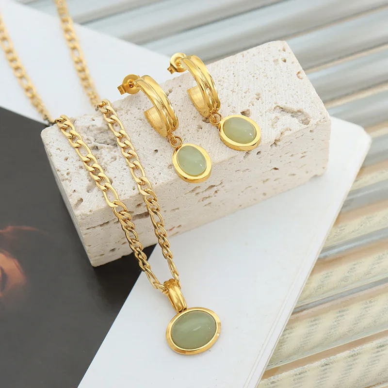 Fashion Necklaces Earring For Woman Set Elegant Green Stone Pendant Poland Wedding Jewelry High Quality Fine Gift Wholesale