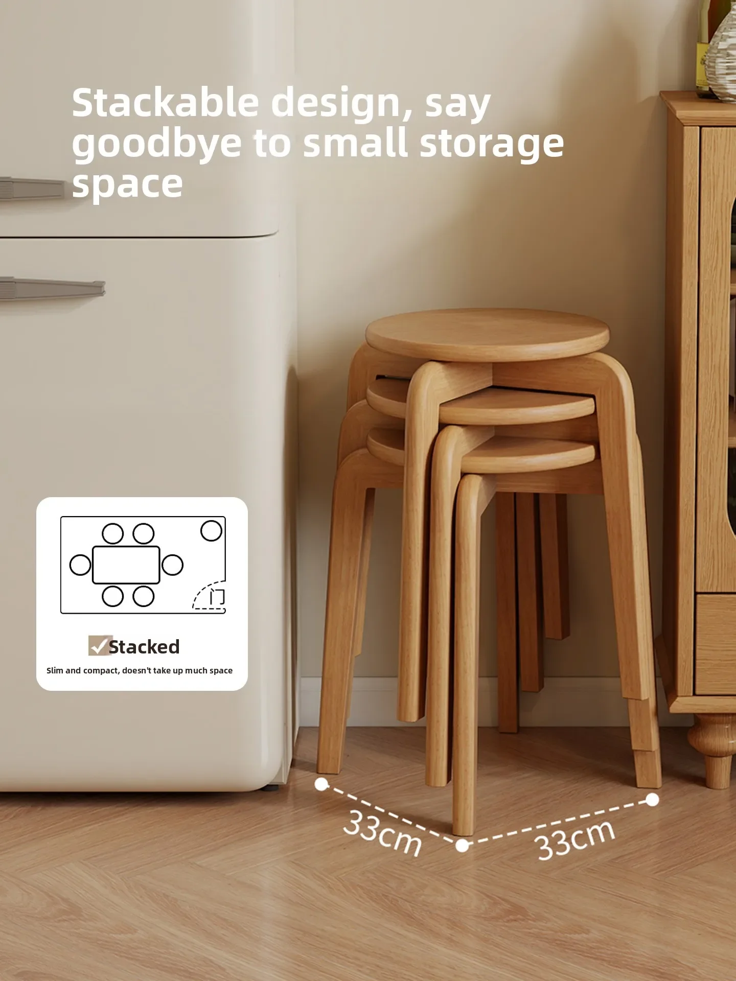 Solid wood stools can be stacked for dining room round stools, home living room leisure stools, Japanese log style stacking