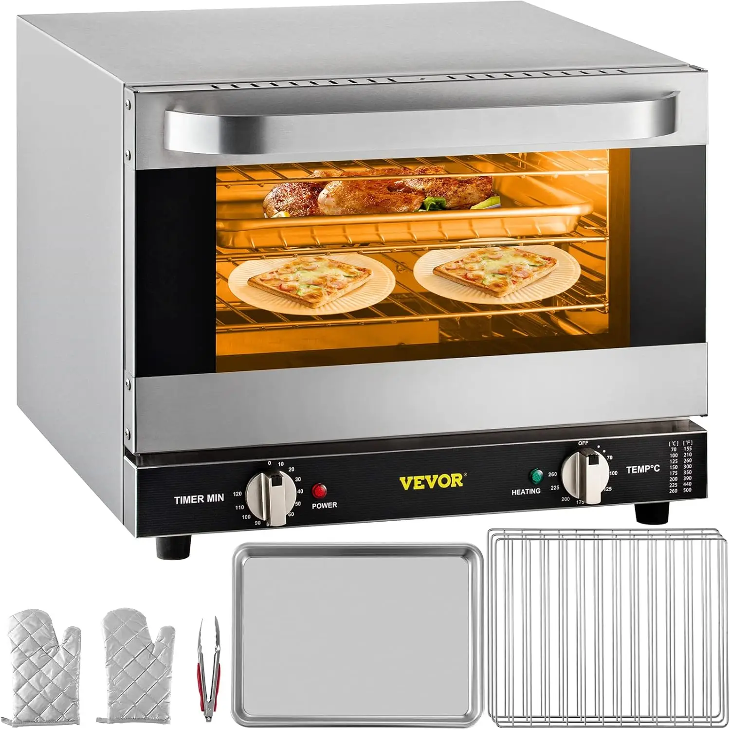 Convection Oven, 21L/19Qt, Quarter-Size Conventional Oven  , 1440W 3-Tier Toaster w/Front Glass Door,