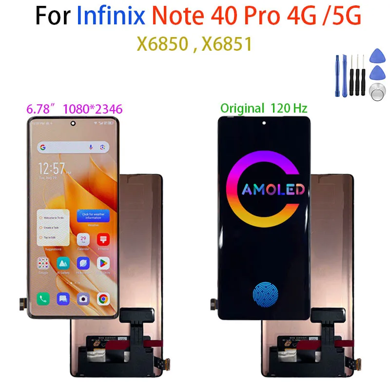 Original AMOLED For Infinix Note 40 Pro 4G/5G X6850, X6851 LCD Display ...