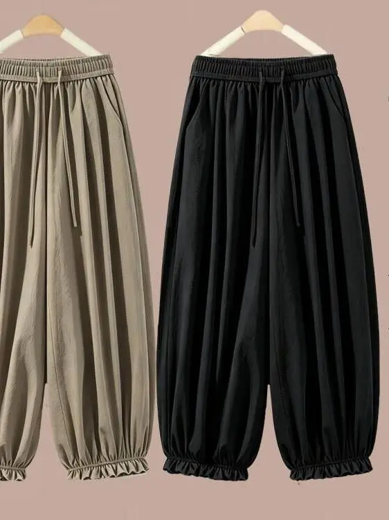 

High Waist Loose Ice Silk Lotus Flower Bud Women's Pants Summer New Style Thin Casual Lantern Pants Comfortable Breathable