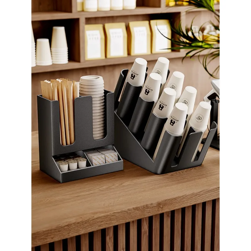 

coffee shop disposable paper cup storage rack, cup lid straw storage box , thickened carbon steel commercial