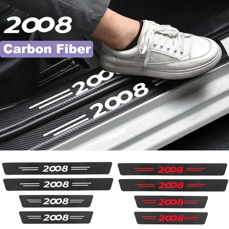 Car Accessories Front Rear Sill Stickers Trunk Bumper Strip for Peugeot 2008 Emblem Door Threshold Decals Anti Scratching Film