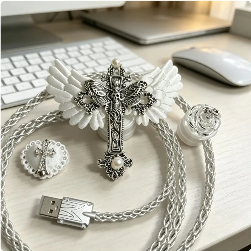 Customized 8k Return Rate Pilot Keyboard Cable White Luminous Single Precision Copper Braided Wire Type-c Interface 1.3m