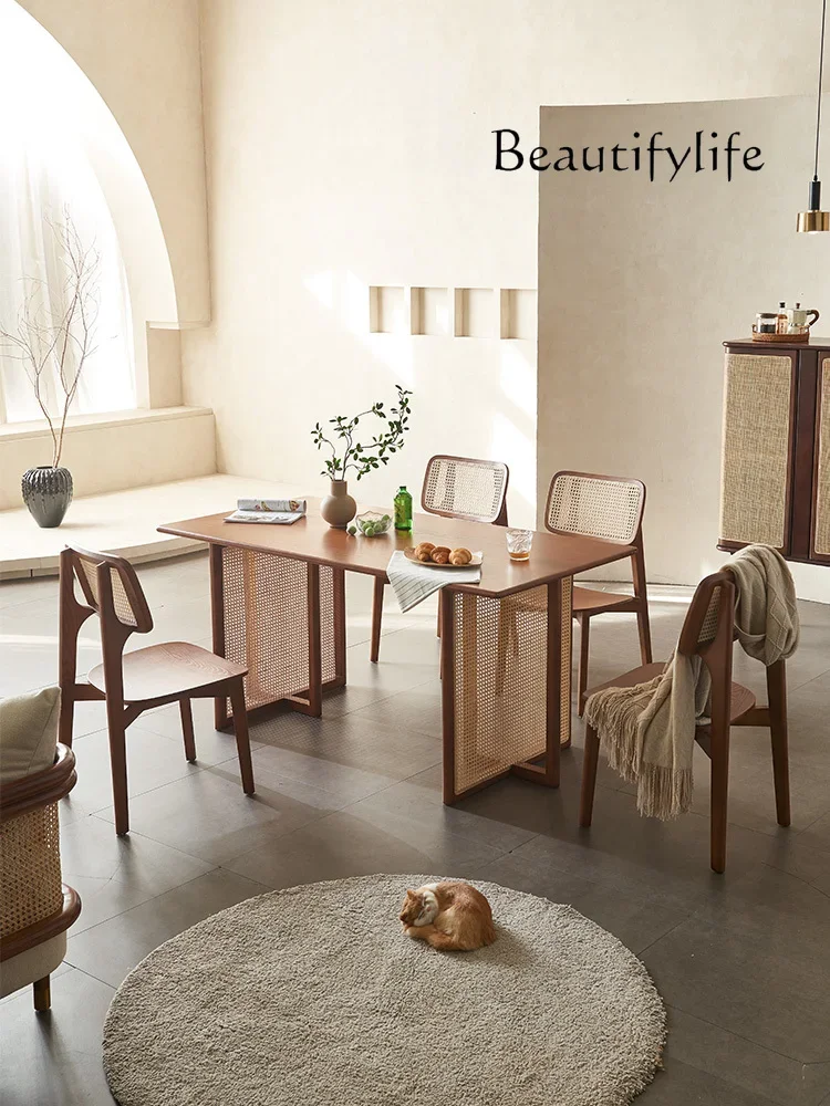 

Nordic Solid Wood Rattan Household Dining Table Small Apartment Simple Dining Table