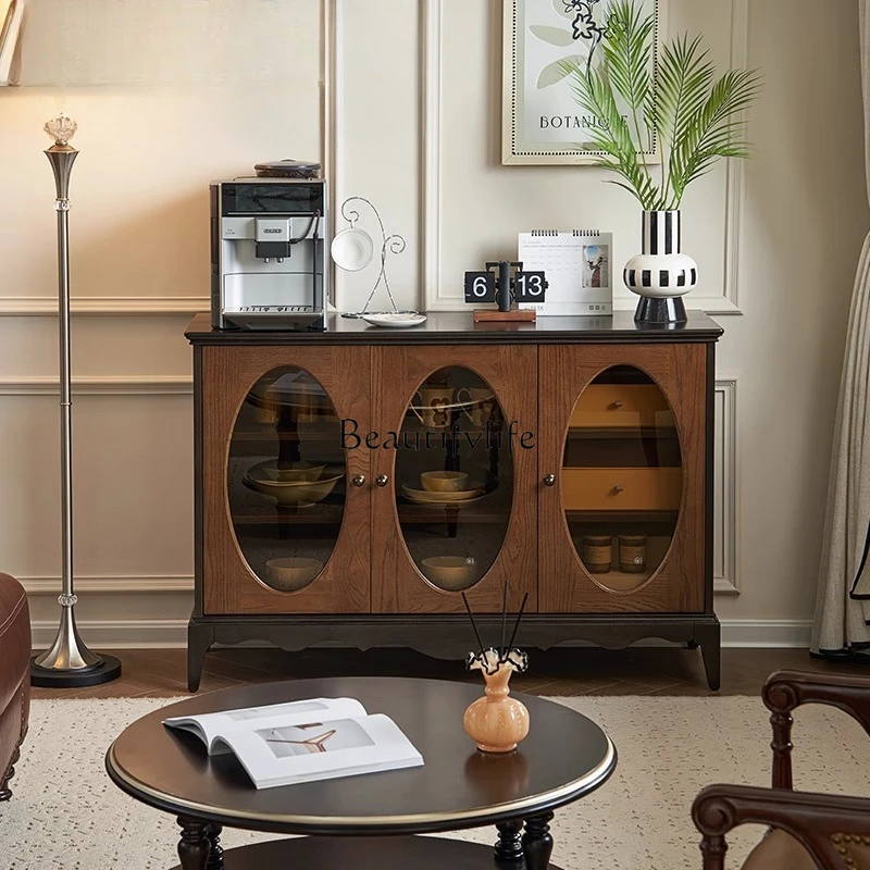 

Retro solid wood dining side cabinet, living room wall storage medium antique storage cabinet