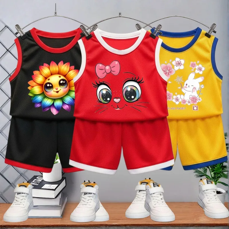 SOMMER Kinder Casual Outfits Jungen Atmungsaktive Basketball Weste und Shorts Zweiteilige Sets Kinder Outdoor Elastische Taille Shorts Set