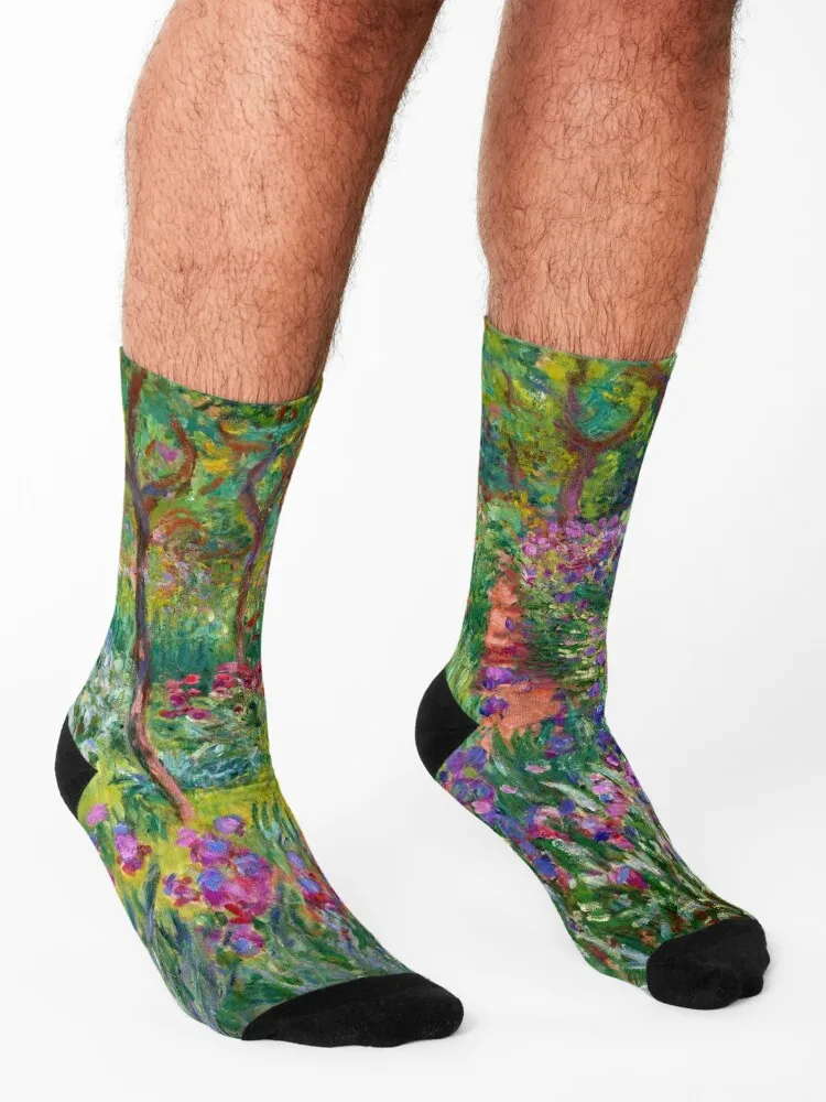 Claude Monet The iris garden at Giverny Socks cute Running Men\'s Socks Women\'s