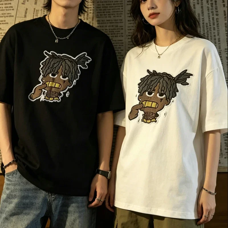 Summer Oversized Hip Hop Fashion Portrait Short Sleeve T-shirt Men Loose Versatile Y2k Graphic Retro Half Sleeve Tops