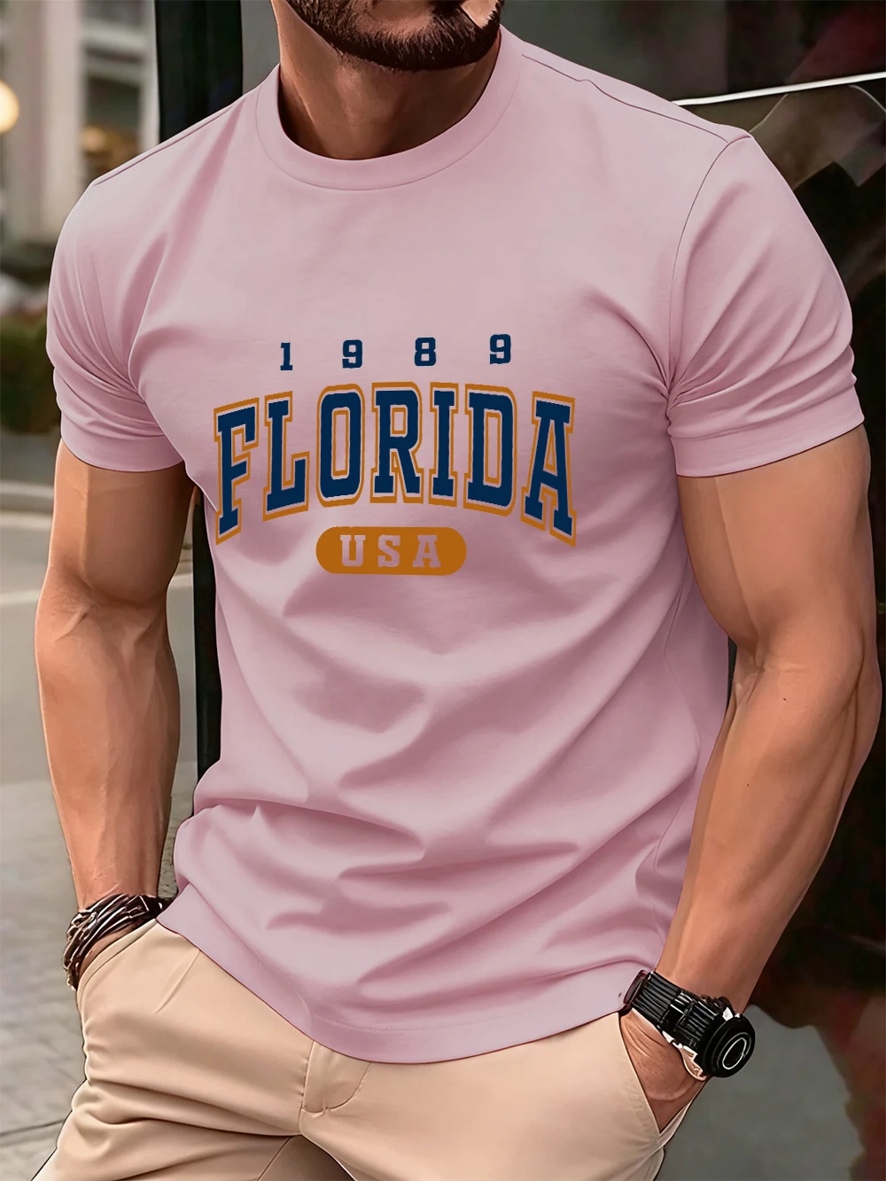 

Florida Usa 1989S Letter Printing Men T-Shirt Cotton Summer Oversized O-Neck Tops Short Sleeve Soft T Shirt Casual Male Clothes