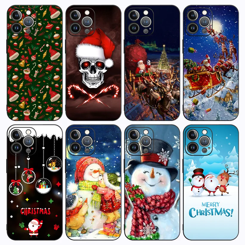 Merry Christmas Phone Case Silicone Soft for iphone 15 14 13 12 11 Pro Mini MAX PROMAX Protective Cover Decorations for Home New