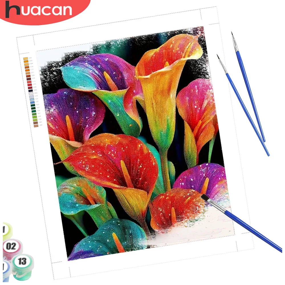 HUACAN Malen nach Zahlen, Lilienblüten-Zeichnung auf Leinwand, bunte Blumen, personalisierte Geschenke, Neujahrsgeschenke, dekorative Gemälde