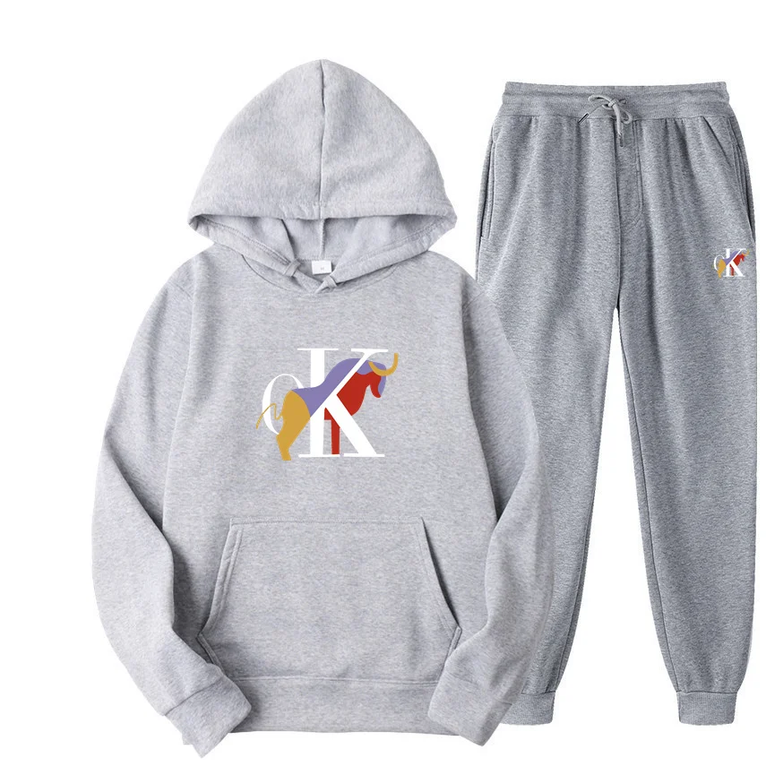 Street men's hooded sweatshirt and sweatpants two-piece set, winter sportswear, casual pants, sportswear set, street wear