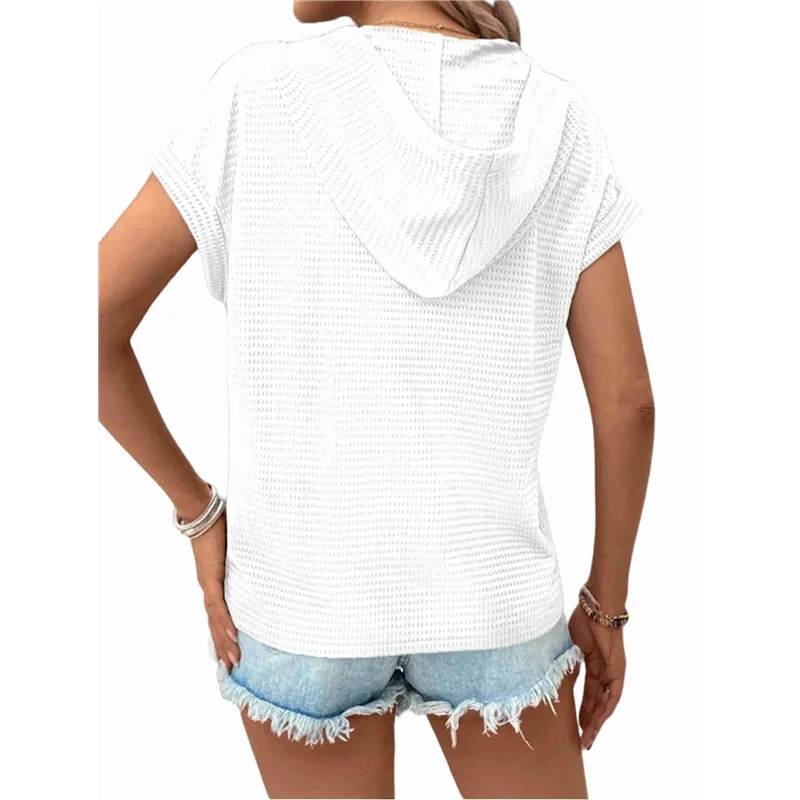 

Женские летние вязаные легкие вязаные шнурки с капюшоном и короткими рукавами-A55G