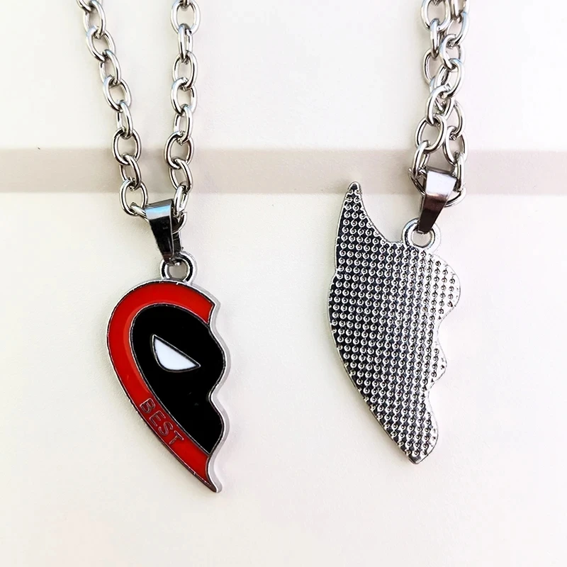 Deadpool Wolverine Cospay Best Friends Necklace Superhero Couple Necklace Heart Pendant Friendship Matching Gifts for Unisex