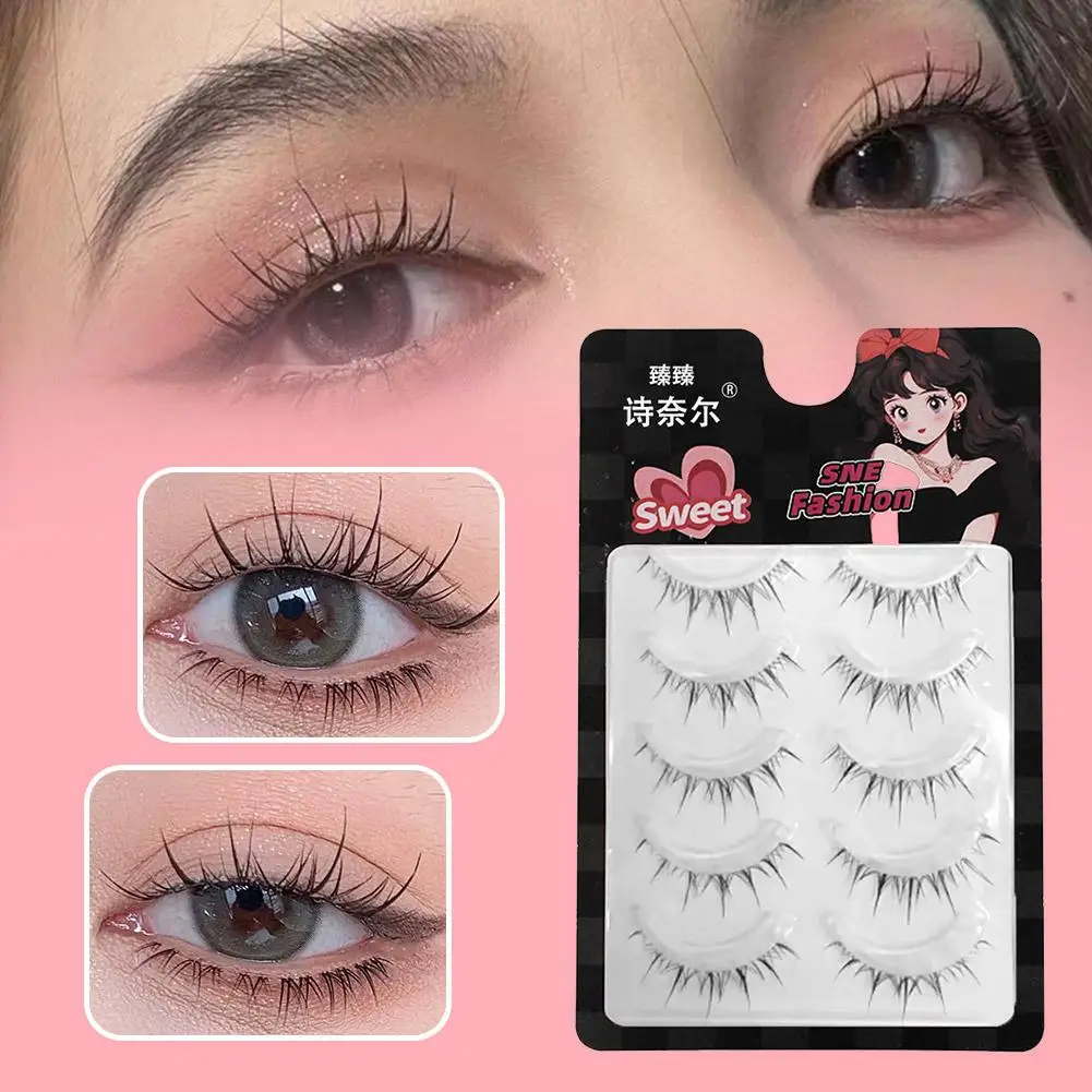 5 Pairs Of Transparent Stem Wavy Eyelash Extensions Apply, Eye Looking, Natural Easy To - Appearance Enhancing Reusable