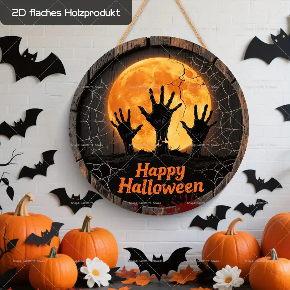 1-teiliges rundes Halloween-Dekorationsschild aus Holz, geeignet für Familie und Freunde, Weihnachtsgeschenk, Wohnzimmer, Schlafzimmer, Requisiten