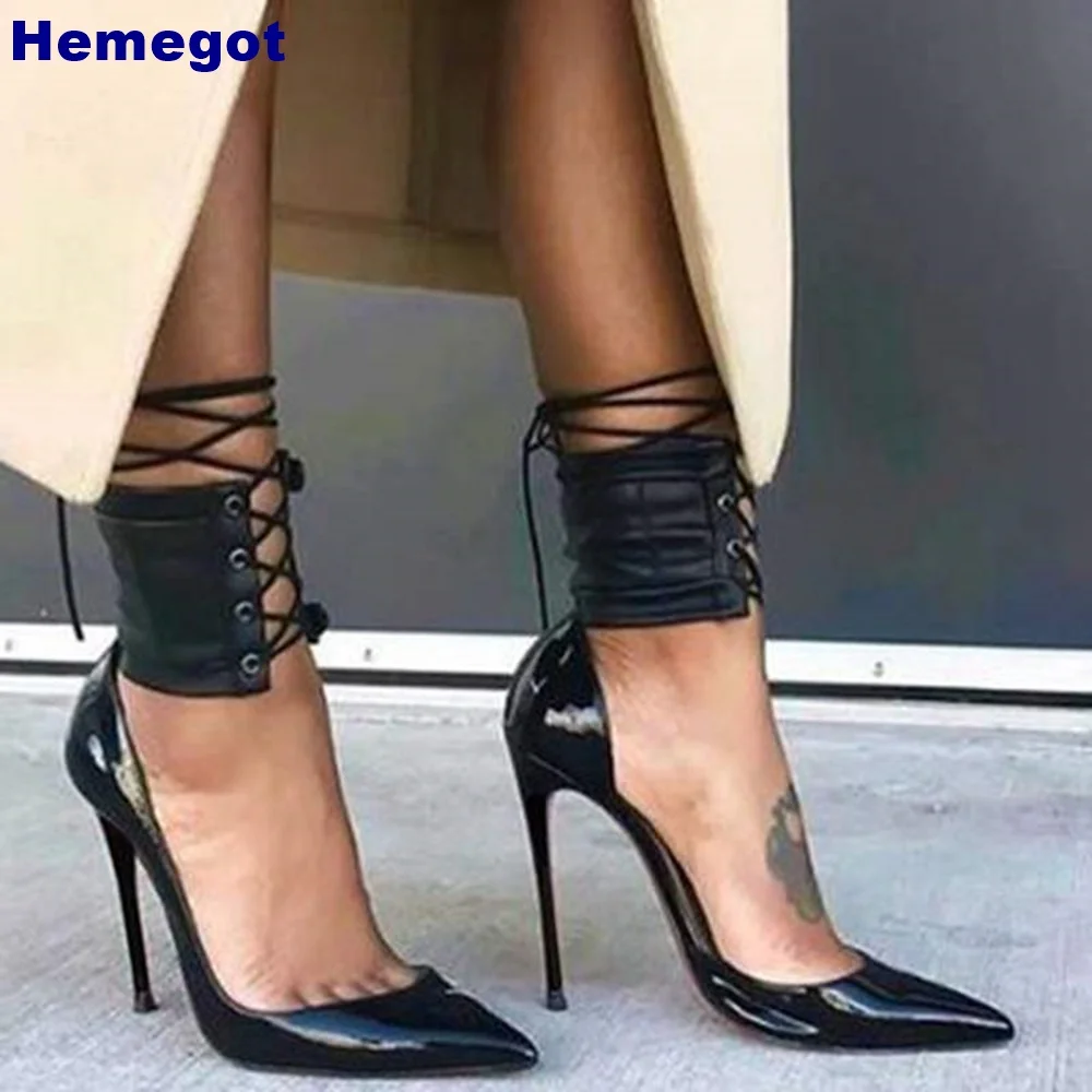 

Pointed Toe Sexy Banquet Pumps Summer New Black Ankle Strap Stiletto Catwalk Fashion Ladies Street Style Size 34-45 High Heels