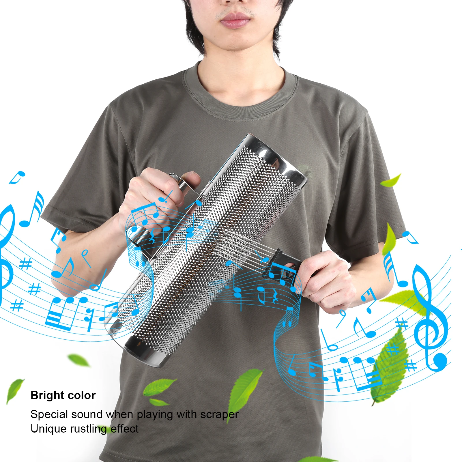 Guiro Shaker Aluminum Orff Percussion Instrument + Scraper Music Teaching Aids 4x12in Type A Orff Percussion Instrument