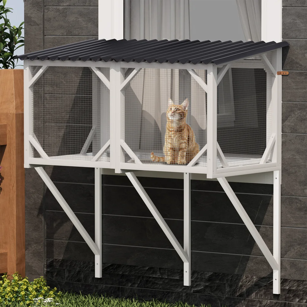 

Cat Catio, Cat Window Perch for Large Indoor Cats - for Sunbathing, Napping & Overlooking, Wooden Cat Window Hammock for Safely