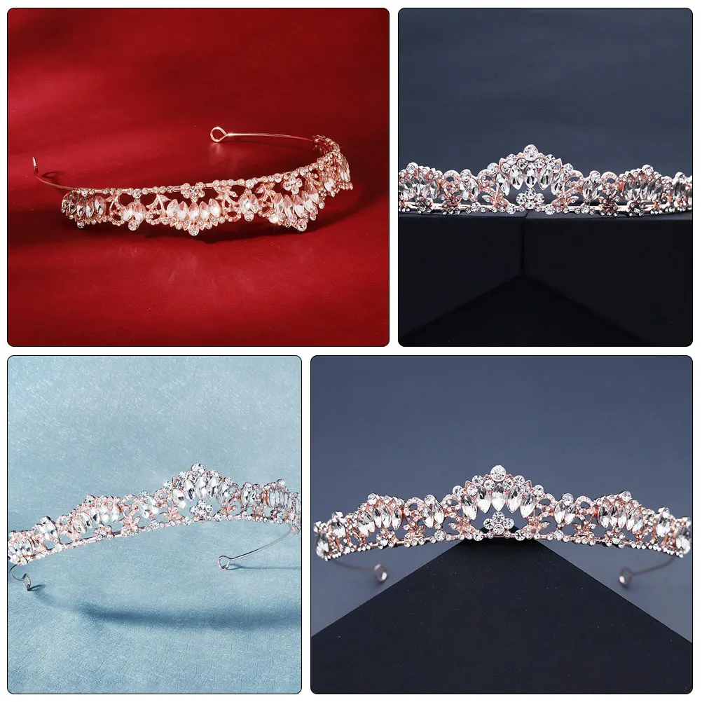 

1 pc Crown Tiara Bride Wedding Hairband Rose Gold Durable Lightweight Exquisite Glittering Jewelry Decoration Banquet Party